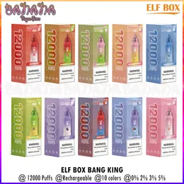 Bang King Puff 12000 12K Puffs Jetable Vape Pen Authentique Elf Box Vapers Mesh Coil Rechargeable E Cigarettes 0% 2% 3% 5% 10 Saveurs