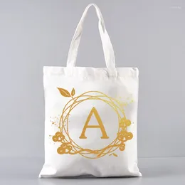 Sacos de compras Saco de pano reutilizável bolsa ombro eco grande simples carta de ouro impressão lona tote impresso desenhos animados