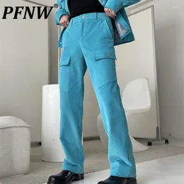 Mäns kostymer PFNW Spring Summer Men's Fashionable Cotton Corduroy Texture Suit Trousers Casual Simple Running Tide bekväma byxor