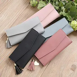 Carteras 2023 Moda para mujer Monederos simples con cremallera Negro Púrpura Gris Rojo Sección larga Cartera de embrague Suave PU Bolsa de dinero de cuero