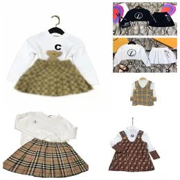 Spring and Autumn baby girl designer set long-sleeved blouse skirt two-piece cotton high-end letter splicing suit size 90-160cm f0047