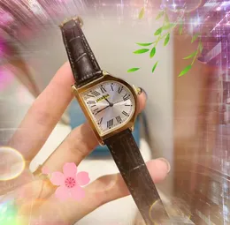 Forma especial movimento de quartzo moda feminina relógio data automática pulseira de couro genuíno tanque-design obrigatório relógio feminino espelho de cristal mostrador romano pulseira relógio de pulso presentes
