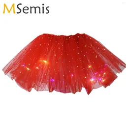 Bühnenkleidung Kinder Mädchen Glänzende Pailletten Ballett Tanz Tutu Rock LED Leuchten Bunte Tüll Kurzes Kleid Prinzessin Hochzeit Kostüm