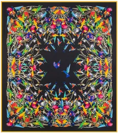 Coringa preto quadrado sarja feminino lenço de impressão animal foulard femme echarpe en soie pássaro grandes lenços de seda gota 130130cm7552659