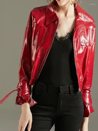 Y VAREY LIN Red Leather Jackets Motorcycle PU Short Coat Y VAREY LIN Red Leather Jackets Motorcycle PU Short Coat
