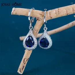 Brincos pendurados JoiasHome em forma de gota de água com 7 10mm safira cor azul real zircão prata 925 joias para charme feminino