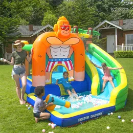 Acquascivolo gonfiabile per bambini la casetta dei giochi Piccolo gioco all'aperto Divertente casa di rimbalzo con soffiatore per piscina Splash Tema King Kong Castello gonfiabile Festa di compleanno Giocattoli regalo Uso domestico