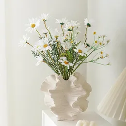 Vasen Europäischer Stil, einfarbig, gebrannte weiße Keramikvase, mattierte Textur, hydroponischer Trockenblumeneinsatz, Heimdekoration und Ornamente