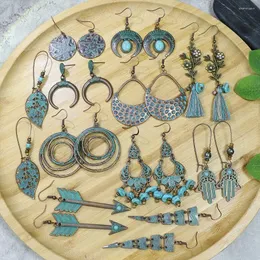 Висячие серьги, богемные бронзовые серьги со стрелками и перьями для женщин, этнические серьги с кисточками и цветами, модные винтажные ювелирные изделия ручной работы