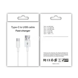 Universal White Quick Charging Cables 1M 3ft 2M 6ft Typ C USB-C Micro Cable för Samsung Galaxy S10 S20 S22 S23 Huawei HTC LG S1 med låda