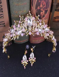Hair Clips Barrettes Gold Wedding Crown Bridal Tiaras With Earrings Pink Purple Headband For Women And Girls Pink18729033