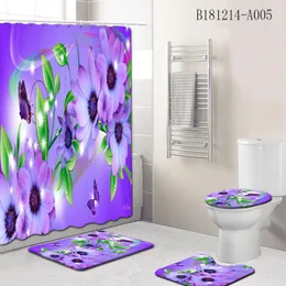 Duş perdeleri 4 adet bahçe perdesinde parlak çiçekler çiçek banyo banyo halı tuvalet kapak mat pedi ev dekor