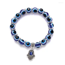 Charm Bracelets Turkish Lucky Evil's Eye Bracelet For Women Retro Blue Evil Beaded Bangles Men Fatima Hand Palm Boho Jewelry