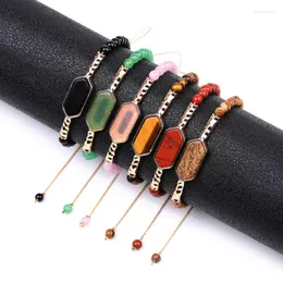 Charm Bracelets 4mm Natural Stone Oval Hexagon Redstone Rose Green Crystal Quartz Bracelet Gold Color Bangle Brand Jewelry For Women