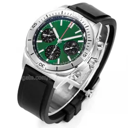 Orologio da uomo Orologi sportivi da uomo Orologio da polso di design Tre occhi con quadrante verde Scatola e cinturino in gomma zaffiro di carta Regolabile Montre de Luxe Orologi alla moda a carica automatica