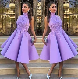 Celebrity High Neck Prom Dresses 2017 Short ALine TeaLength Fashion Party Dress With Applique Teen Girl Evening Gowns Cocktail D5169897