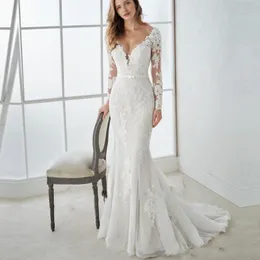 Abiti da sposa sirena Long Boho Beach Lussuosa Appliques Crystal Lazi Abito Abito da sposa elegante su misura DE MARIEE Abito da sposa 403