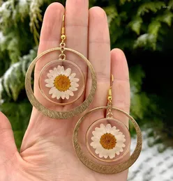 Dangle Earrings Natural White Daisy Earring Boho Statement Cute Dried Flower Jewelry Vintage Pressed Wholesale