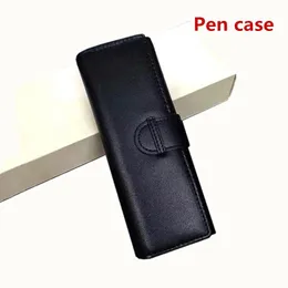 Luxury black leather pen Pouch Portable single and double ballpoint pen ballpoint pen holder high-quality stationery supplies pencil case as a gift