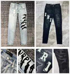 Män lila jeans för högkvalitativa modemän jeans cool stil designer denim byxa orolig rippad cyklist svartblå