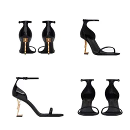 Klasik Kadın Moda Tasarımcısı Siyah Yüksek Topuk Sandalet Düğün Ayakkabıları Resmi Ayakkabılar Ayarlanabilir Ayak Dantel Topuk 10cm