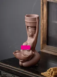 Tea Pets Backflow Waterfall Incense Burner Sex Lady Ceramic Naked Women Maid Body Incence Fountain Holder Ornament Zen