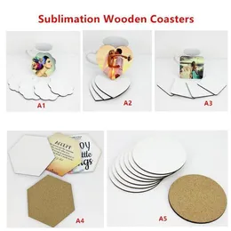 UPS 9x9cm Sublimation Coaster Wooden Blank Table Mats MDF Heat Insulation Thermal Transfer Cup Pads DIY Coaster