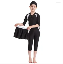 Ethnic Clothing 3PCS Modest Islamic Swimwear Muslim Girls Swimsuit For Children Burkini Kids Diving Girl Maillot De Bain Musulman Femme