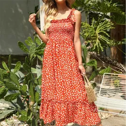 Casual Dresses FUFUCAILLM Fashion Boho Stretchy Maxidress Women Floral Print Sleeveless Strappy Pleated Sundress For Beach Vacation Long