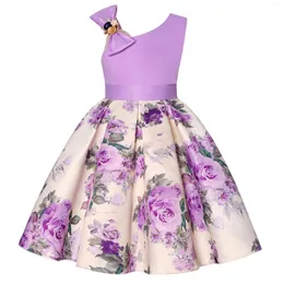 Girl Dresses Lavender Flower Tutu Dress Rose Bow Kids Wedding Bridesmaid Clothes For Girls 2-10 Years