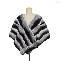 Scarves Ms.MinShu Winter Luxury Chinchilla Color Scarf Poncho Shrug Premium Real Rex Fur Shawl For Women