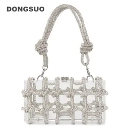 Knot Handle Rhinestones Evening Acrylic clutch Bag Designer clear shoulder bag Crystal Diamonds Dinner Party Wedding Purse