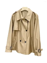 Women's Trench Coats Windbreaker Jacka Lapel Kort lös version av Back Open Design mångsidig och bekväm 2023 Fall 1026