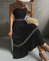 Basic Casual Dresses Geometric Print Patchwork Sleeveless Maxi Dress Women Summer Spring High Waist Long Maxi Loose Dress T231106