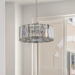 Lustre cromado de cilindro de 4 luzes para sala de estar moderna com abajur de cristal