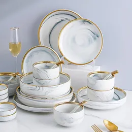 Europäischer Stil Vollgeschirr Teller Sets Marmor Luxus Weihnachtsgeschirr Obst Keramik Abendessen Platten Küchenzubehör