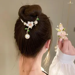 Pinces à cheveux en perles et strass pour femmes, épingles à cheveux à fleurs, longues pampilles, blanc frais, rose, accessoires doux, bijoux de mariage