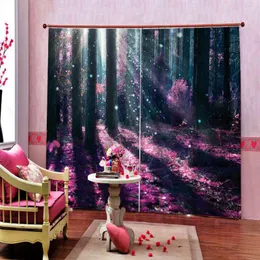 Tenda Dimensioni personalizzate Foresta rosa Camera da letto Soggiorno Tessuto oscurante ispessimento antivento Tende 3d