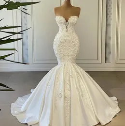 Robe De Mariee, сексуальное свадебное платье русалки 2024, милое атласное женское платье из тюля с кружевом и жемчугом, Vestidos De Noiva
