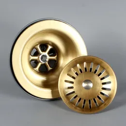 Colanders Strainers Brass Brush Gold 114 mm Kitchen Sink Drain sink with Removable Basket and Seal Lid 230406
