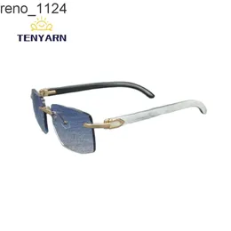 Tenyarn Natural Wood Sunglasses Men Black White Buffalo Horn Sun Glasses Vintage Rimless Square Eyeglasses Wholesale ODM OEM