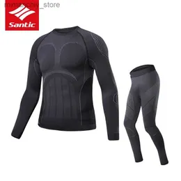 Cycling Jersey Sets Santic Cycling Men's Thermal Underwear Suit Winter Seamss Keep Warm Riding Clothing Sports Running Long Seve Suit Asian Size Q231107