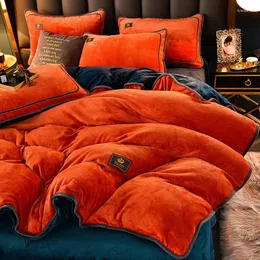 Conjuntos de ropa de cama Conjunto de invierno de lana de leche ultra gruesa Funda de edredón cómoda y cálida de lujo con sábanas, edredón y fundas de almohada