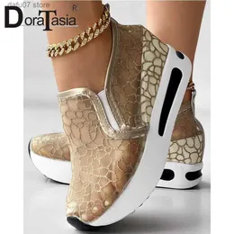 Dress Shoes Brand New Ladies Platform Loafers Fashion Breathable Lace Mesh Flower Embroider women's Sneakers Casual Comfy Wedge Woman Shoes T231106