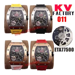 KV Factory observa KVF 011 Titanium / Rose Gold ETA7750 Automaticr Chronograph Men Watch Skeleton Dial Dial Strap Gents Relvadores de pulso