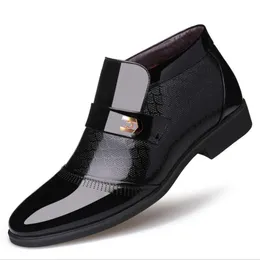 Boots Luxury Patent Leather Business Chelsea Boots Mens Winter Ankle Boots Mens Thick Artificial Fur Snow Boots Hombre Dress Shoes 230406