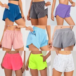 Lu 2023 Kadın Yoga Kıyafetleri Yüksek bel şortları Egzersiz Kısa Pantolon Fitness Giyim Elastik Yetişkin Pantolon Çalışan Kızlar LL Spor Giyim Kaplamalı Drawstring