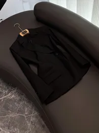 2023 Autumn Black Solid Kolor Slim Wool Blazers z długim rękawem przyciski na wycięte lapelu