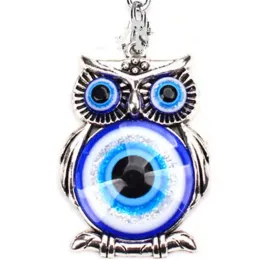 Kleryki smycze l Blue Owl Kluczowy łańcuch Evil Eye Feng shui szklany koralik Turkish dobry szczęśliwy wiszący urok dar upuść amuja