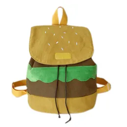 2023 Ny mode college stil söt tecknad rolig personlighet rolig hamburger väska mjuk tjej ryggsäck skolväska hög kvalitet